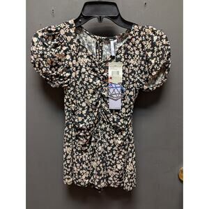 Good Luck Girl Ditsy Floral Size Small Blouse Balloon Sleeves top ruched center